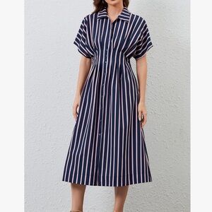 Striped Navy and Pink Midi Dress